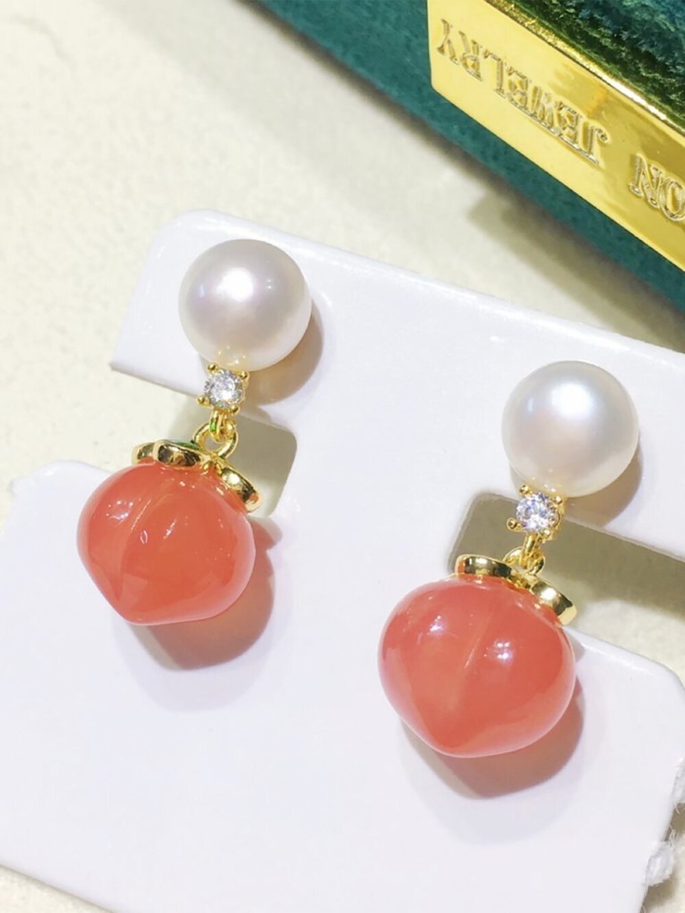 White Freshwater Pearl Rhodochrosite Peach Earrings